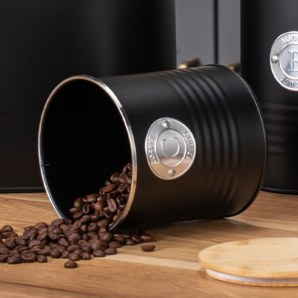 5 Piece Black Bread Bin and Airtight Kitchen Storage Canister Set