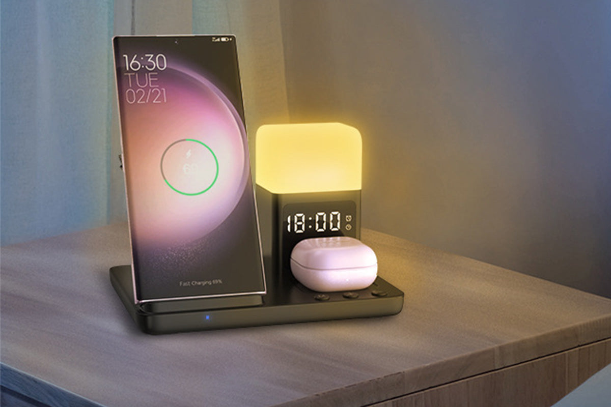 6 in 1 Charging Station with Alarm Clock Night Light for iPhone 16 15 Samsung S25 S24