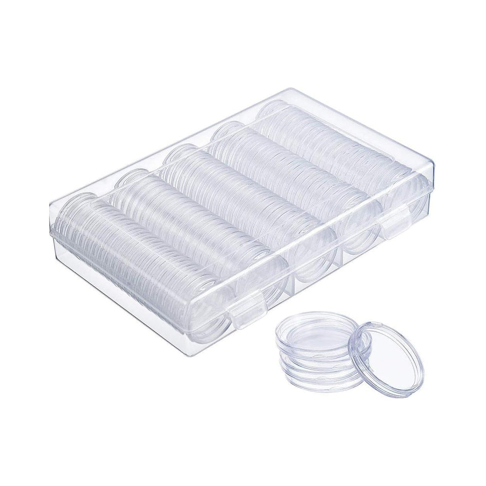 100Pcs Plastic Coin Capsules with Storage Box and Foam Gasket