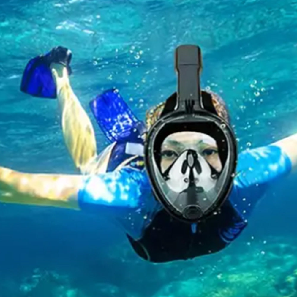 Full Face Snorkel Mask Side Snorkel Mask Panoramic View Snorkeling Gear-Black