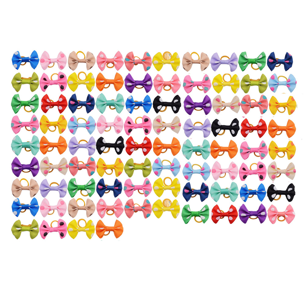 100Pcs Pet Small Dog Hair Bows Rubber Bands Puppy Cat Grooming Accessory