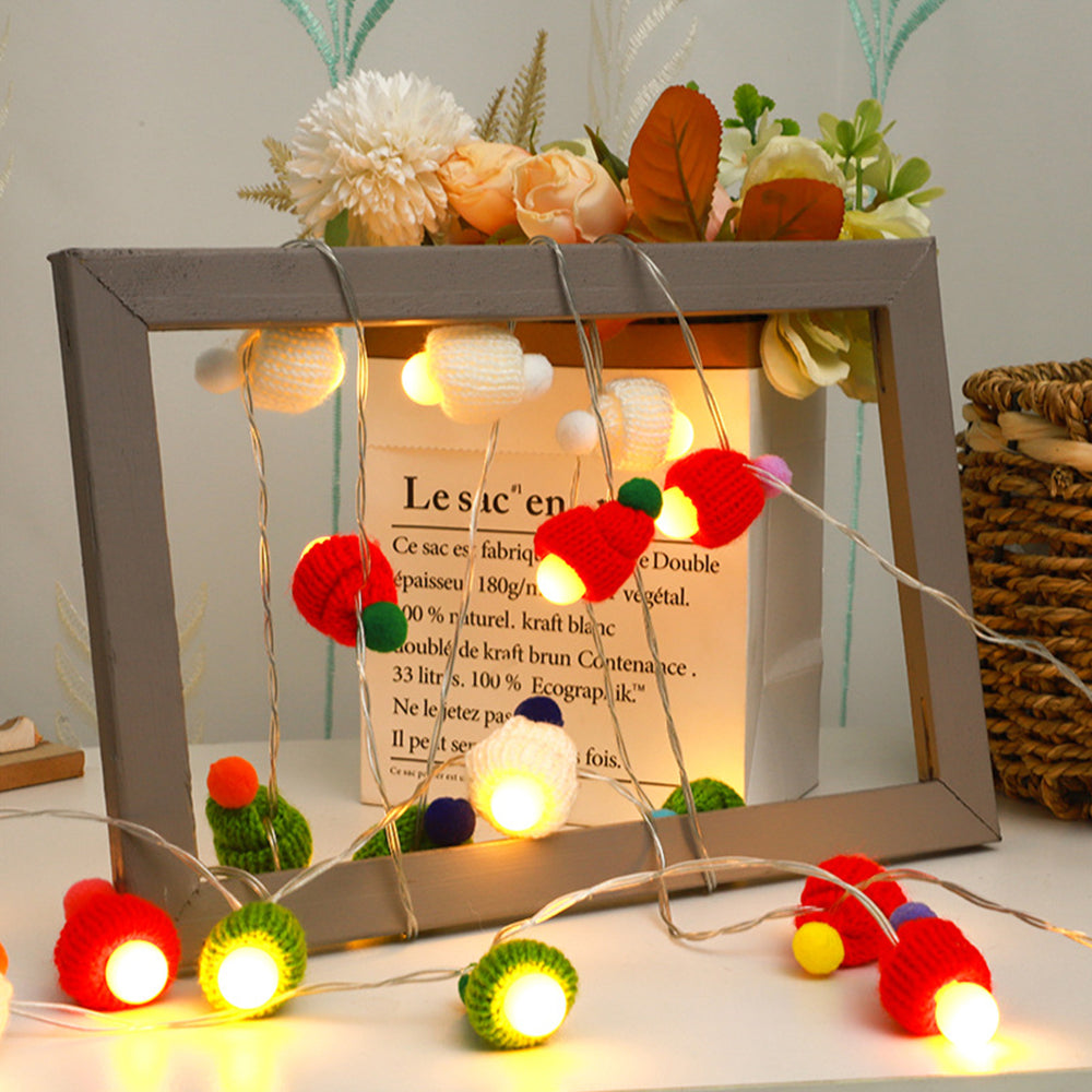 2Pcs Xmas Decoration LED Round Ball Christmas Hat Light String Christmas Pendants