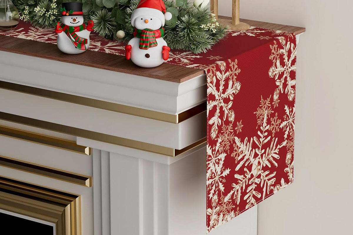Linen Christmas Table Runner Long Farmhouse Holiday Home Kitchen Table Decorations