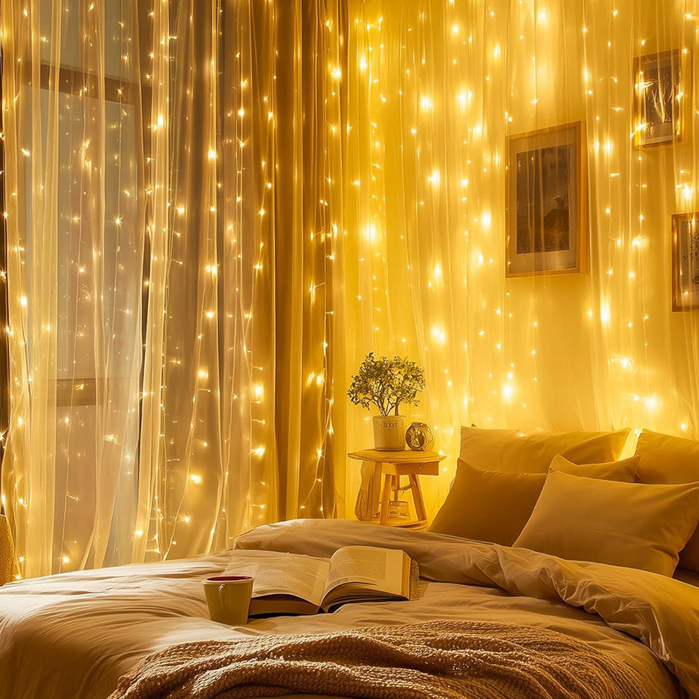 Solar Lights Fairy Curtain Lights Christmas Hanging String Lights for Window Backdrop
