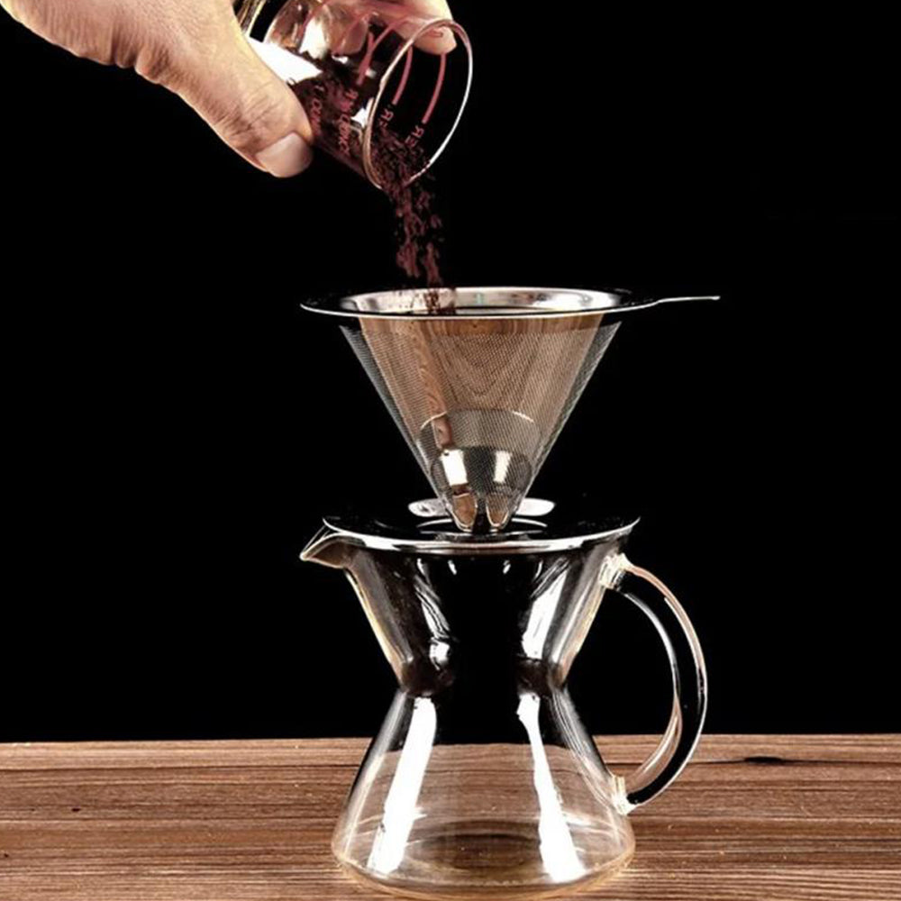 2Pcs Reusable Coffee Tea Filter Mesh Stainless Steel Funnel with Base