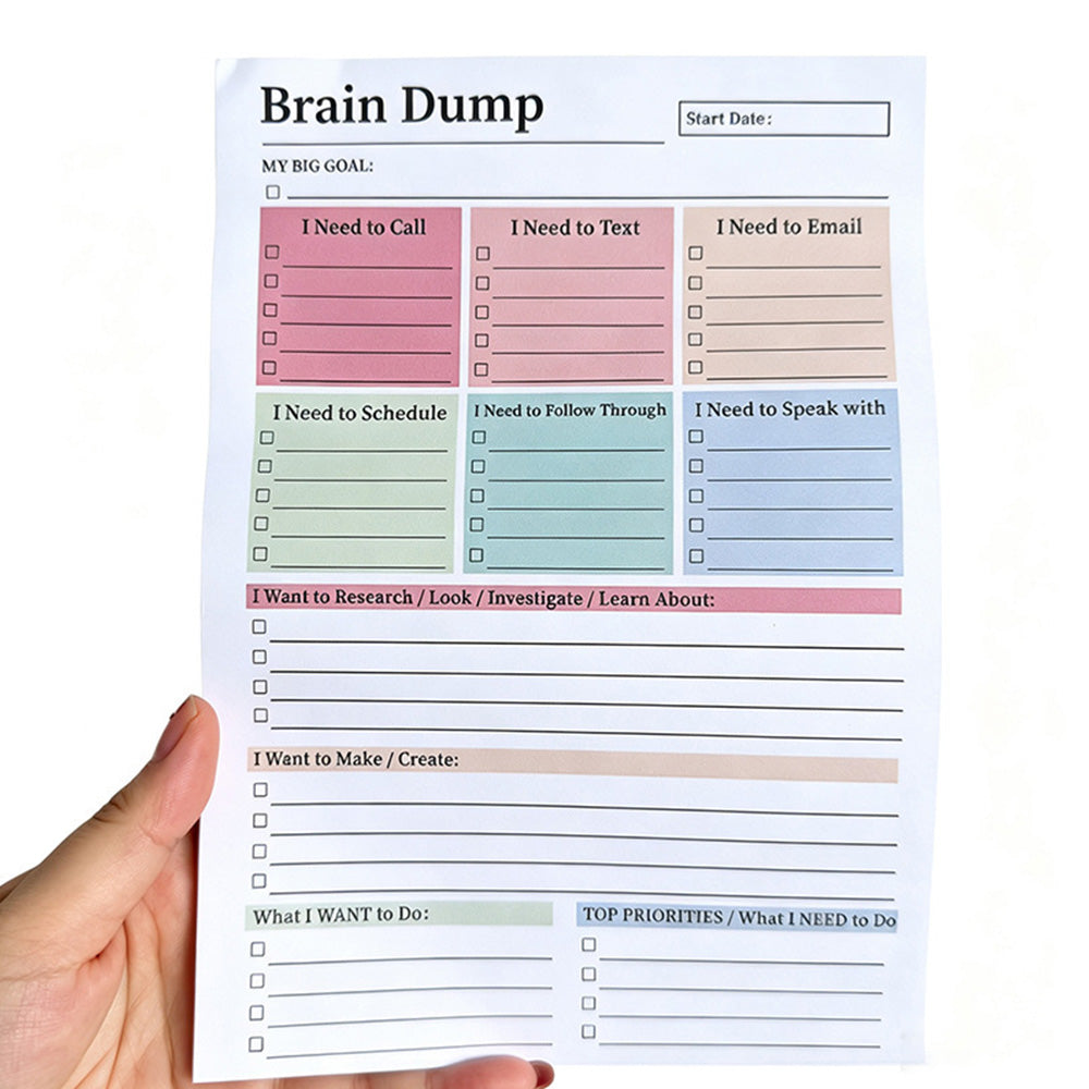 Brain Dump Notepad Planner Notebook for Students Teachers and Office Staff