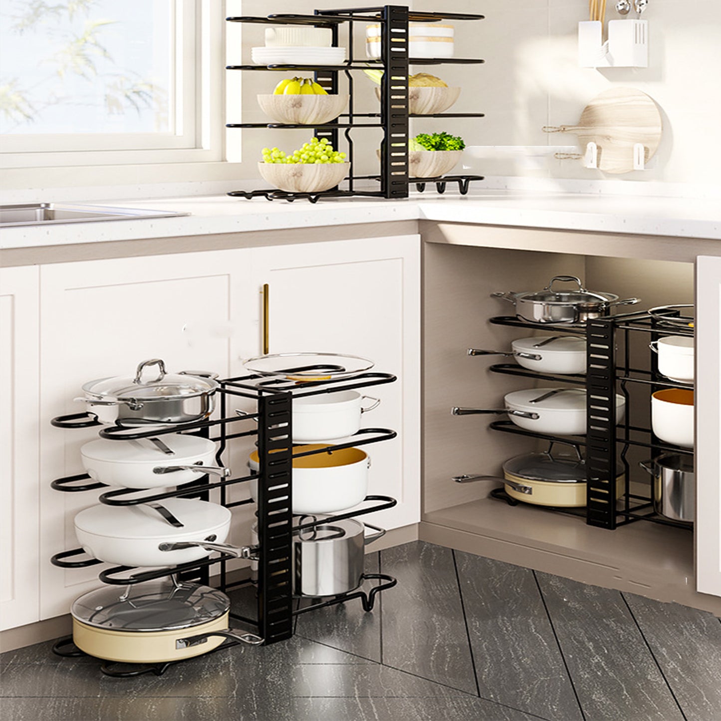 Adjustable 8 Tier Pan and Pot Lid Holder Rack