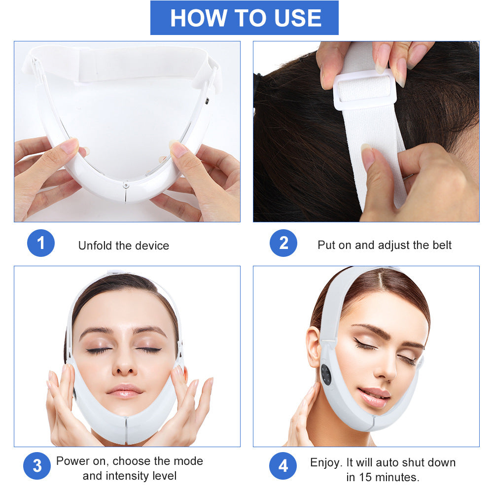 EMS Microcurrent V-Face Slimming Device with Red Blue Light and Adjustable Lift Band