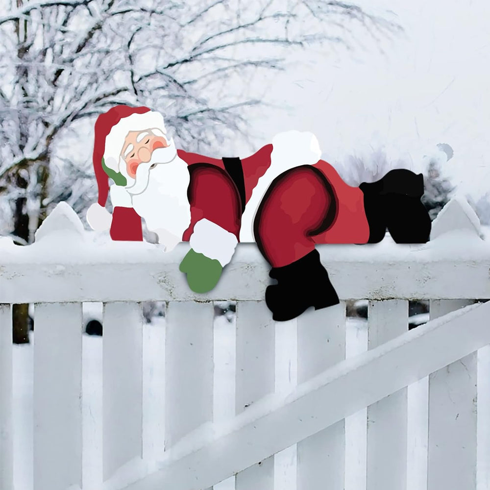 Santa Claus Fence Peeker Decoration Outdoor Garden Fence Sign