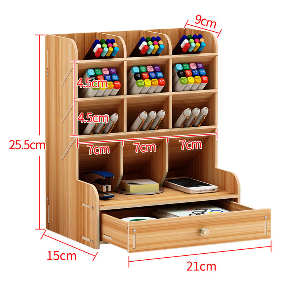 Wooden Desk Organizer with Drawers Art Supplies Storage Desktop Stationary