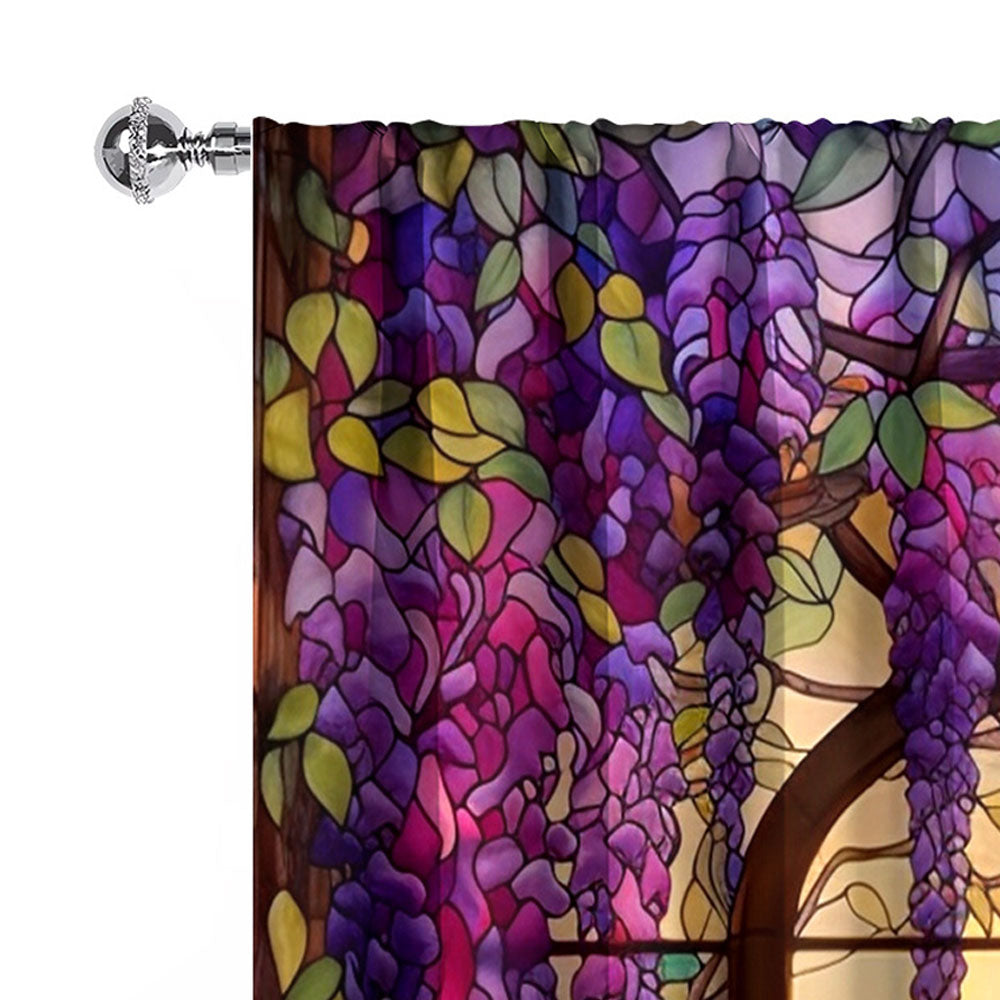 2Pcs Stained Glass Flower Wisteria Printed Curtain for Home Decor