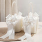 Wedding Flower Girl Basket with Pearl Handle Bowknot Satin Ribbon