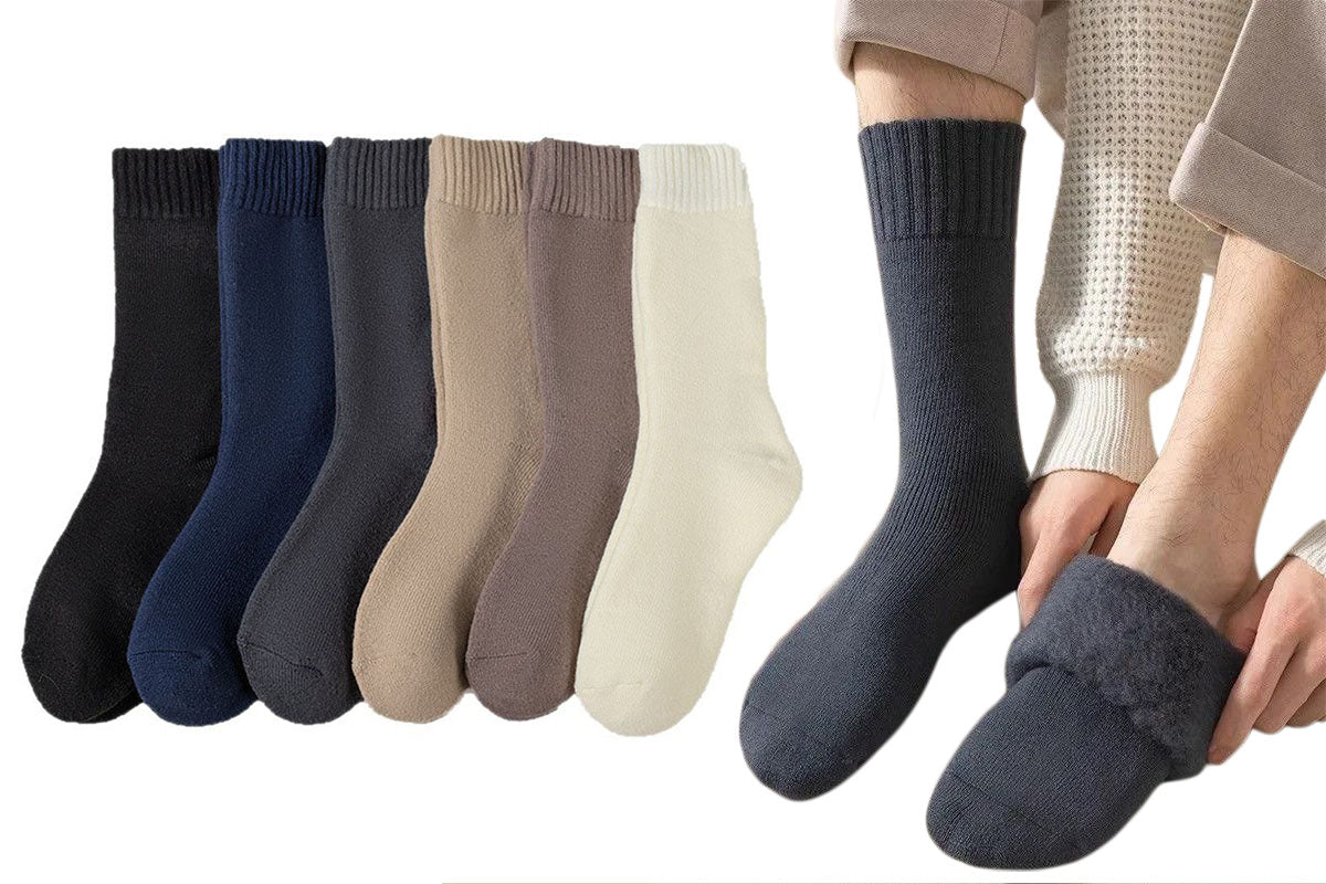 6-Pairs Men's Warm Fleece Lined Socks Winter Thermal Socks Cozy Warm Lined Socks