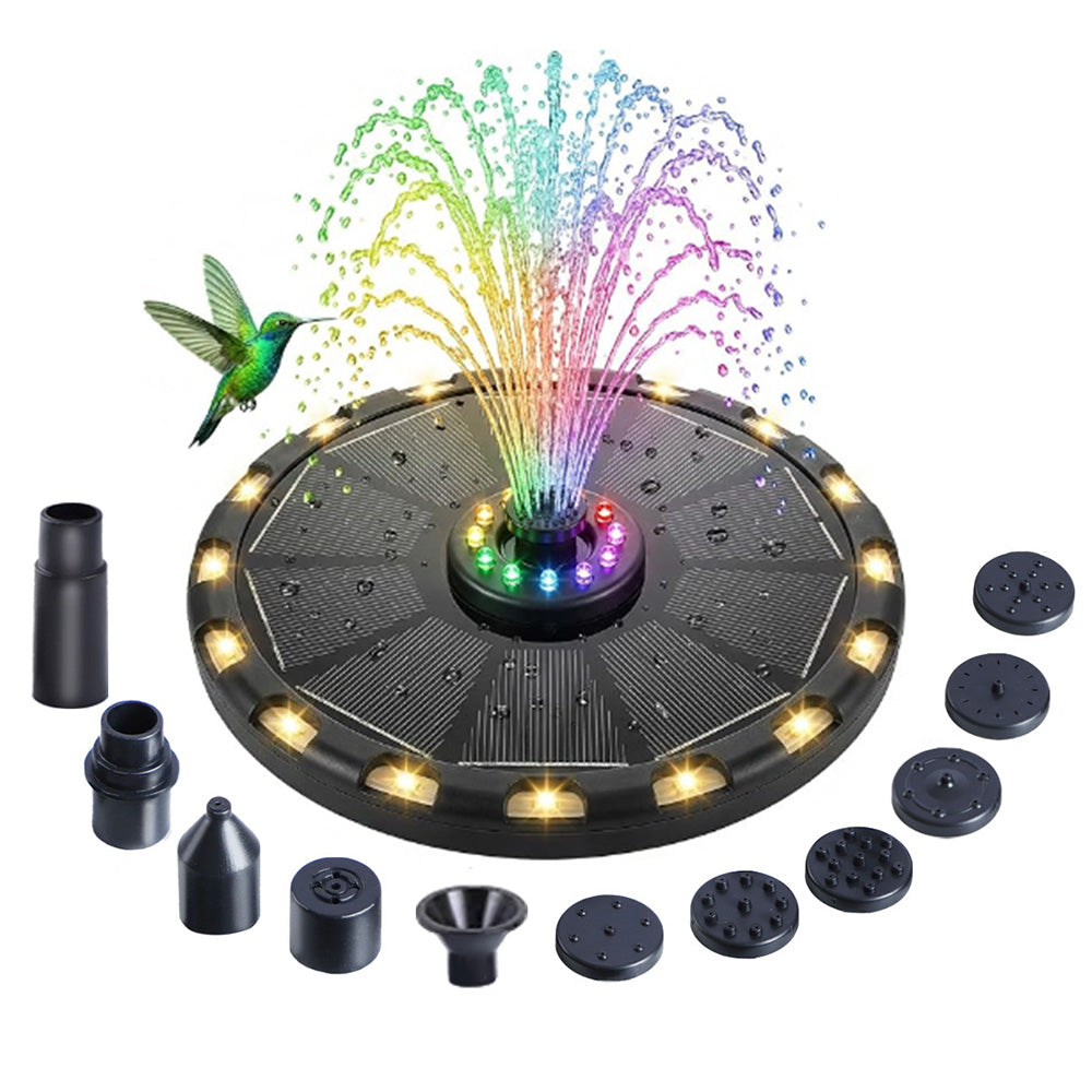 Solar Fountain with 8 Nozzles Colorful LED Lights for Bird Bath Garden Pool