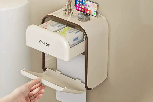 Wall Mount Toilet Paper Holder with Shelf 2-in-1 Tissue Dispenser for Bathroom