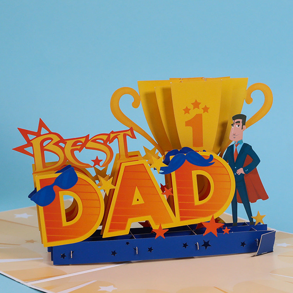3D Fathers Day Pop Up Card with Insert for Best Dad Thank You Greeting Card