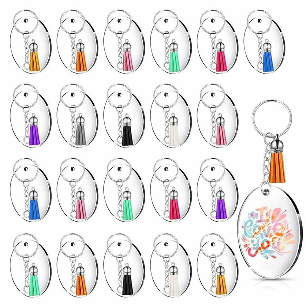 120 Piece Clear Acrylic Blank Keychain Pendant DIY Craft Set