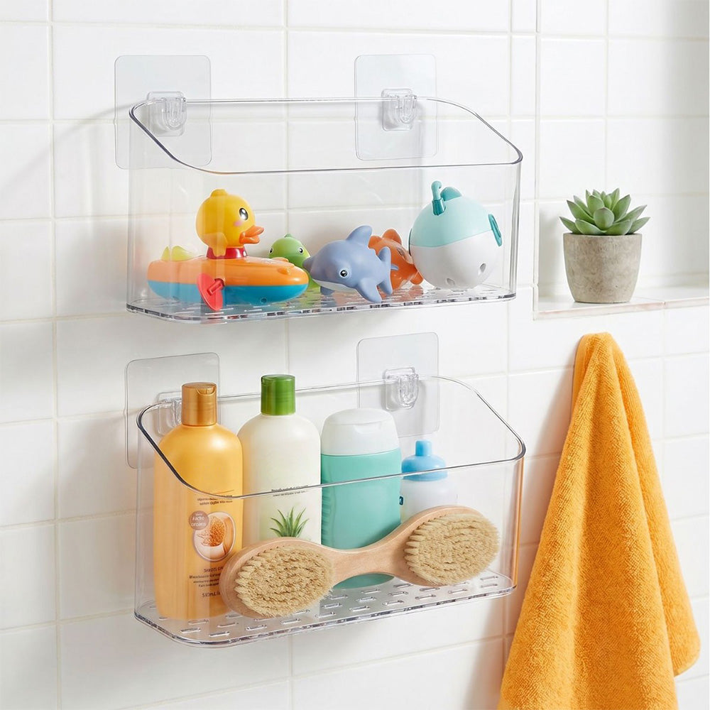 No Drill Bath Storage Wall Mounted Transparent Shower Caddy for Home