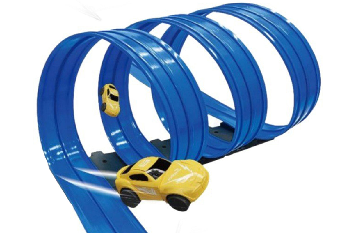 Flexible Race Car Track with Base and 360-Degree Rotating Cars