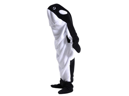Flannel Cartoon Whale Wearable Hoodie Sleeping Blanket