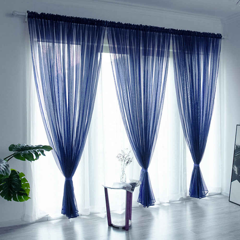 3 Piece Polyester Sheer Rod Pocket Curtains for Window Door Room Divider