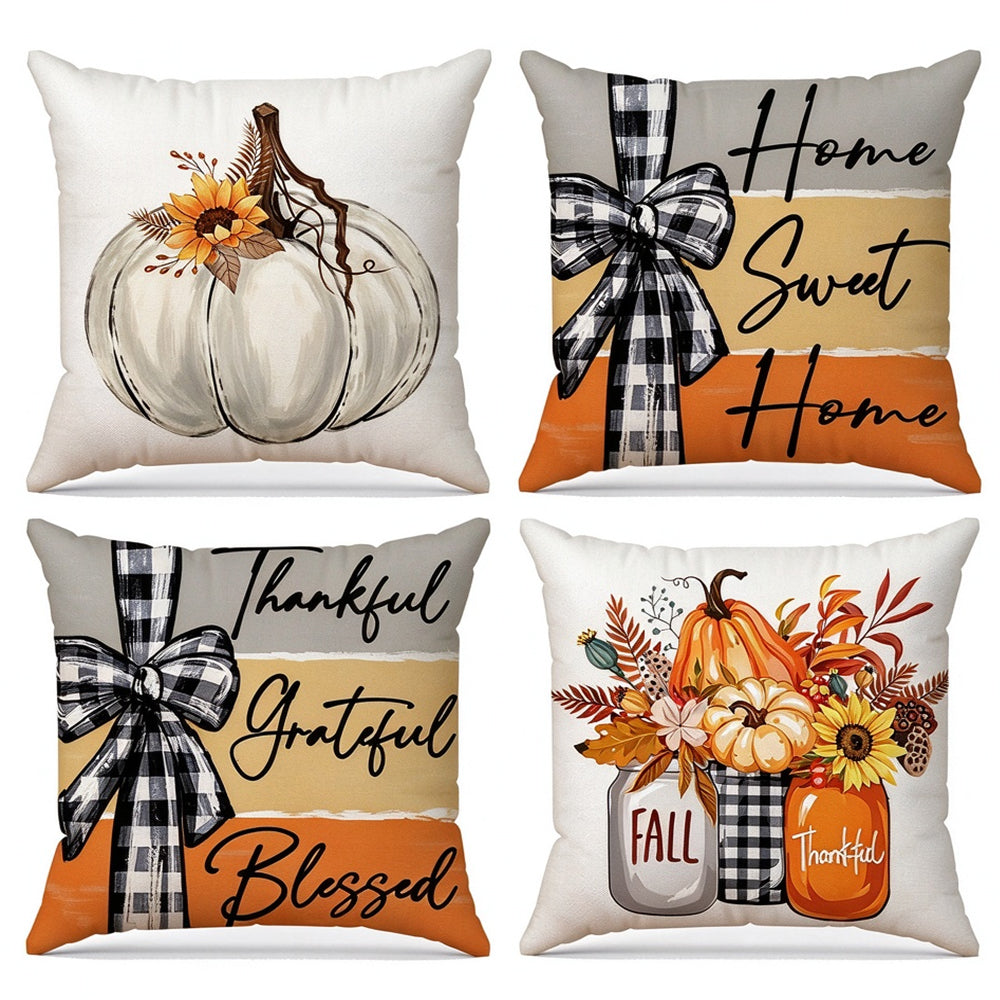 4 Pack Pumpkin Pillow Covers for Halloween Home Decor
