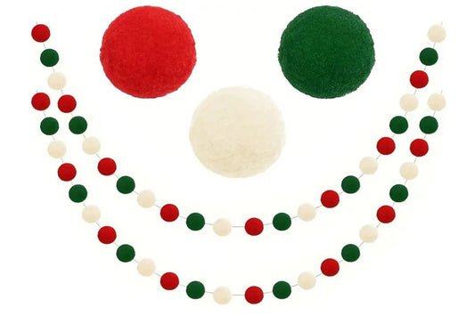 2PCS Christmas Pom Pom Garland Hanging Ball For Christmas Tree Party Decor
