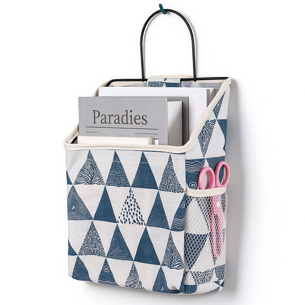 2 Pack Fabric Wall Hanging Storage Bags with Iron Hooks and Mesh Pockets