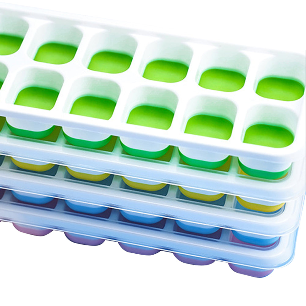 4Pcs Ice Cube Tray with Lid Easy Release Silicone Mould 14 Cubes Container Mold