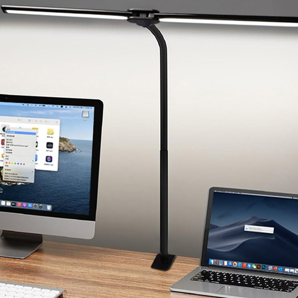 LED Clip Desk Lamp with Double Tube Gooseneck and Stepless Dimming