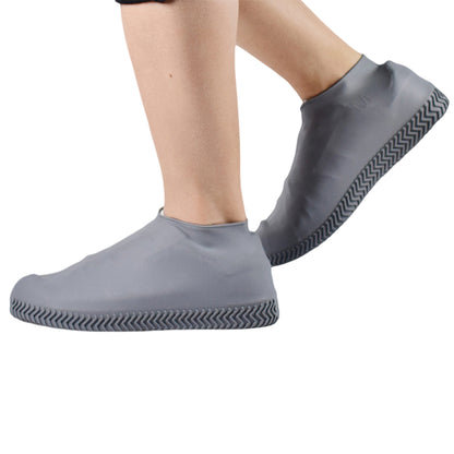 2 Pairs Waterproof Silicone Shoe Covers Protective Rubber Rain Overshoes-Grey