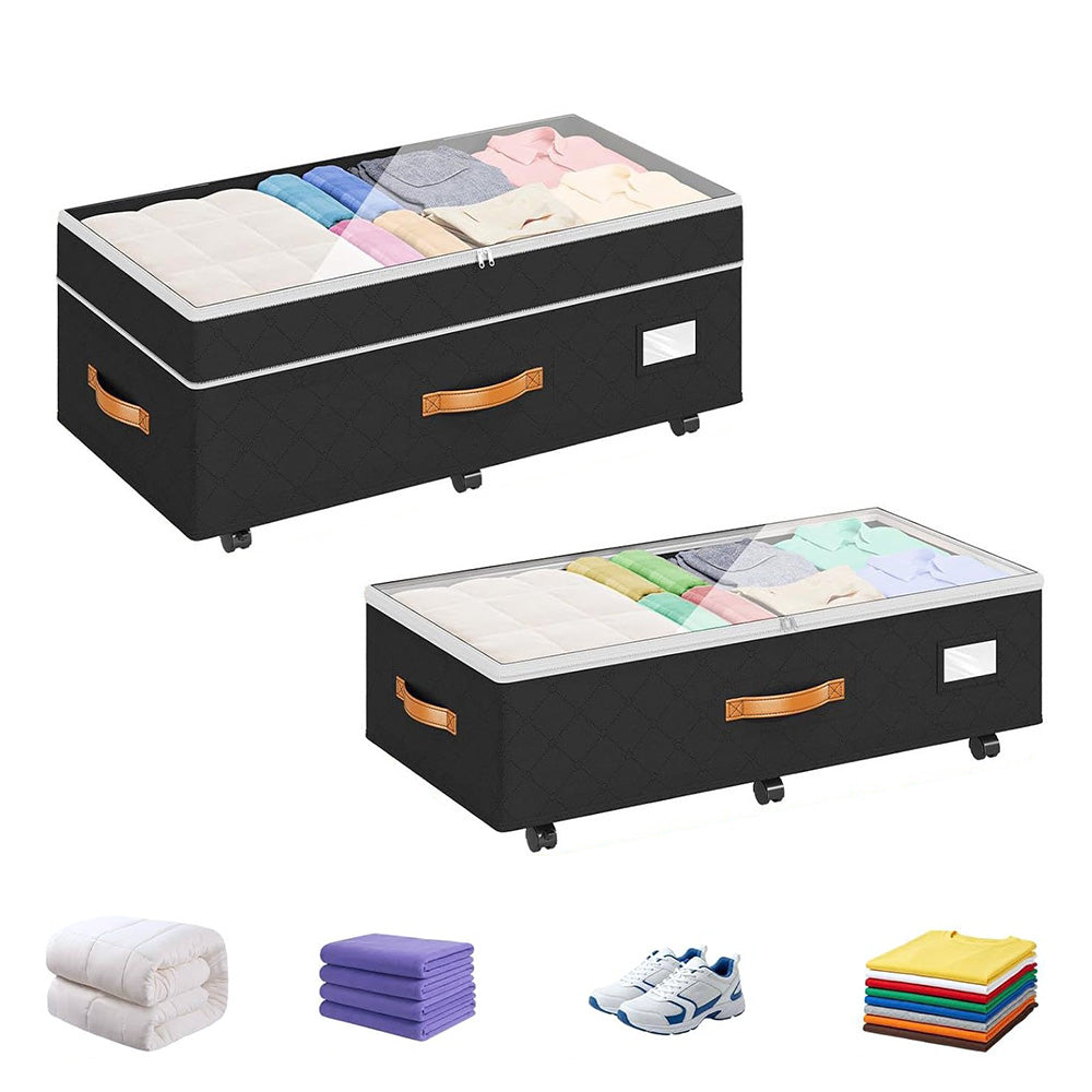 Large Capacity Under Bed Storage with Wheels Lid Handle Foldable Storage Bin for Clothes