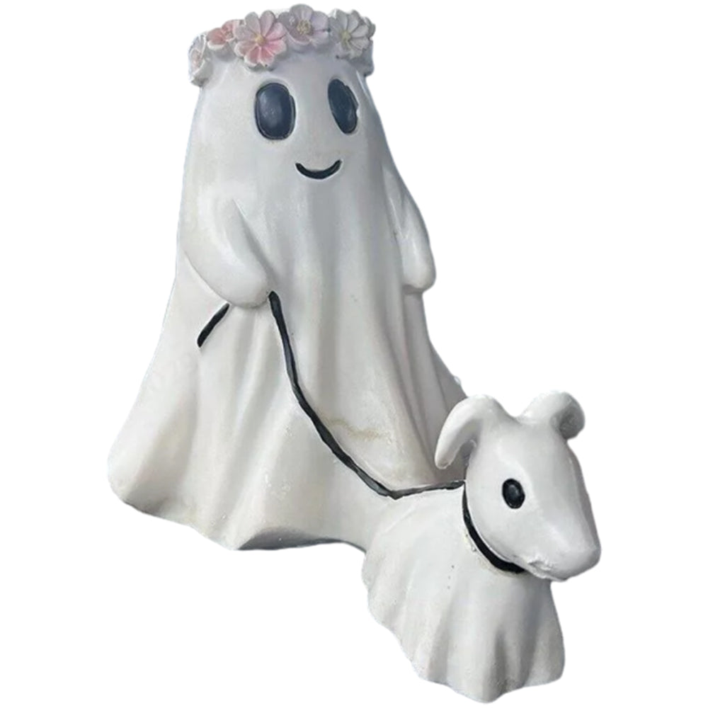 Halloween Ghost Walking Dog Statue