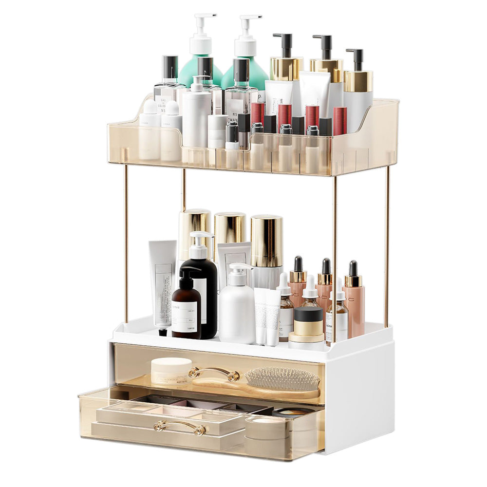 4 Tier Cosmetics Storage Organizer Large Capacity 2 Drawers for Skincare and Makeup