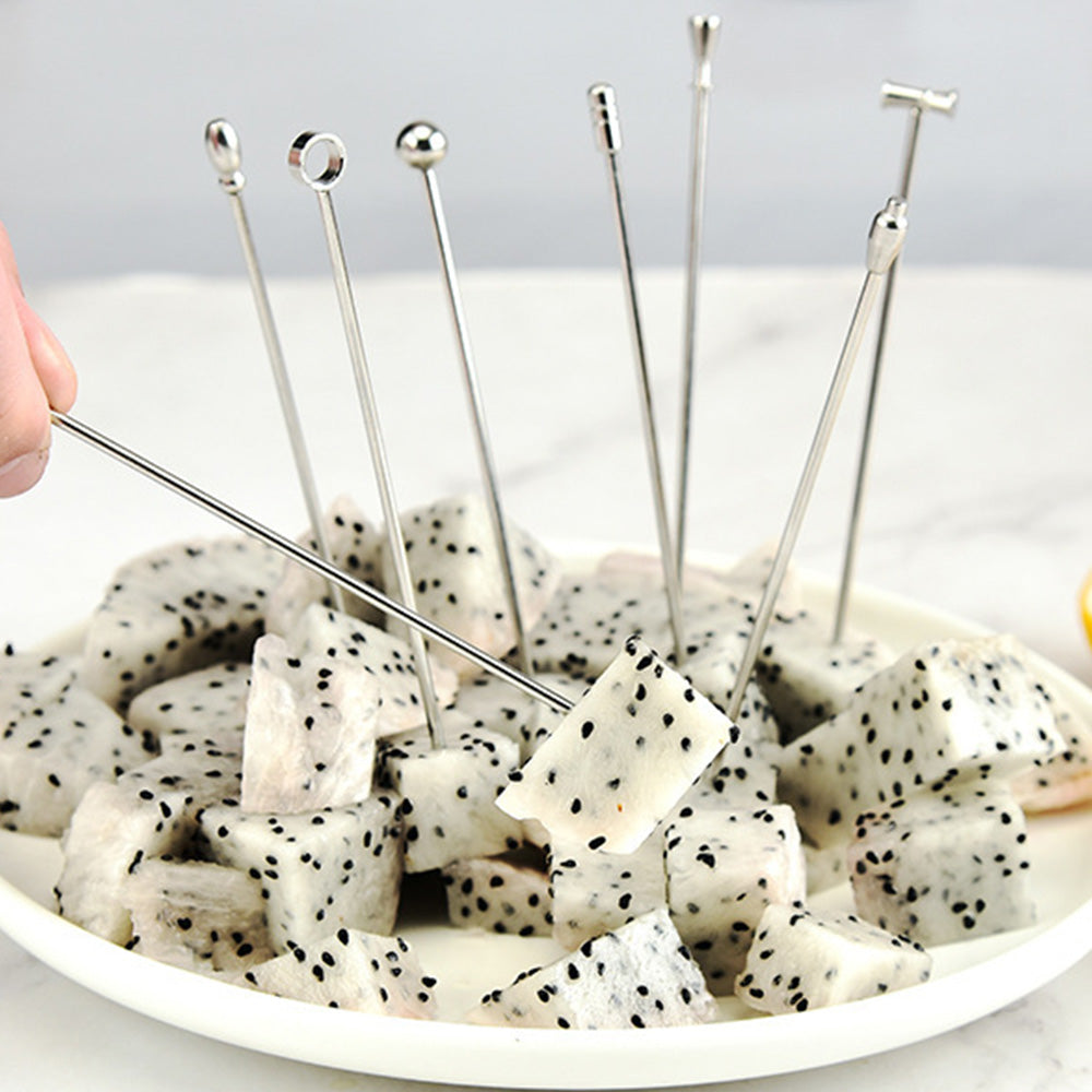 9PCS Stainless Steel Fruit Picks Reusable Metal Cocktail Appetizer Skewers