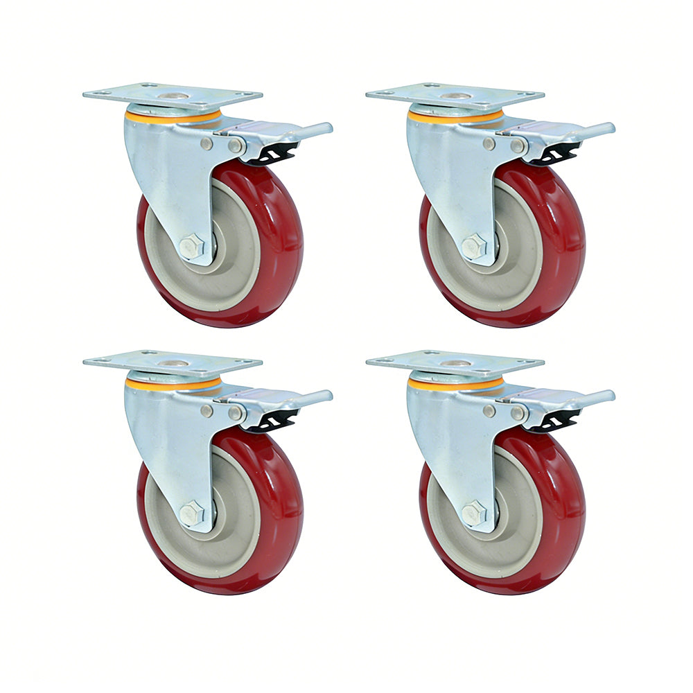 4XPolyurethane Caster Wheels with Brake Swivel Casters 3/4/5 Inch for Hand Trucks