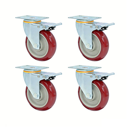 4XPolyurethane Caster Wheels with Brake Swivel Casters 3/4/5 Inch for Hand Trucks