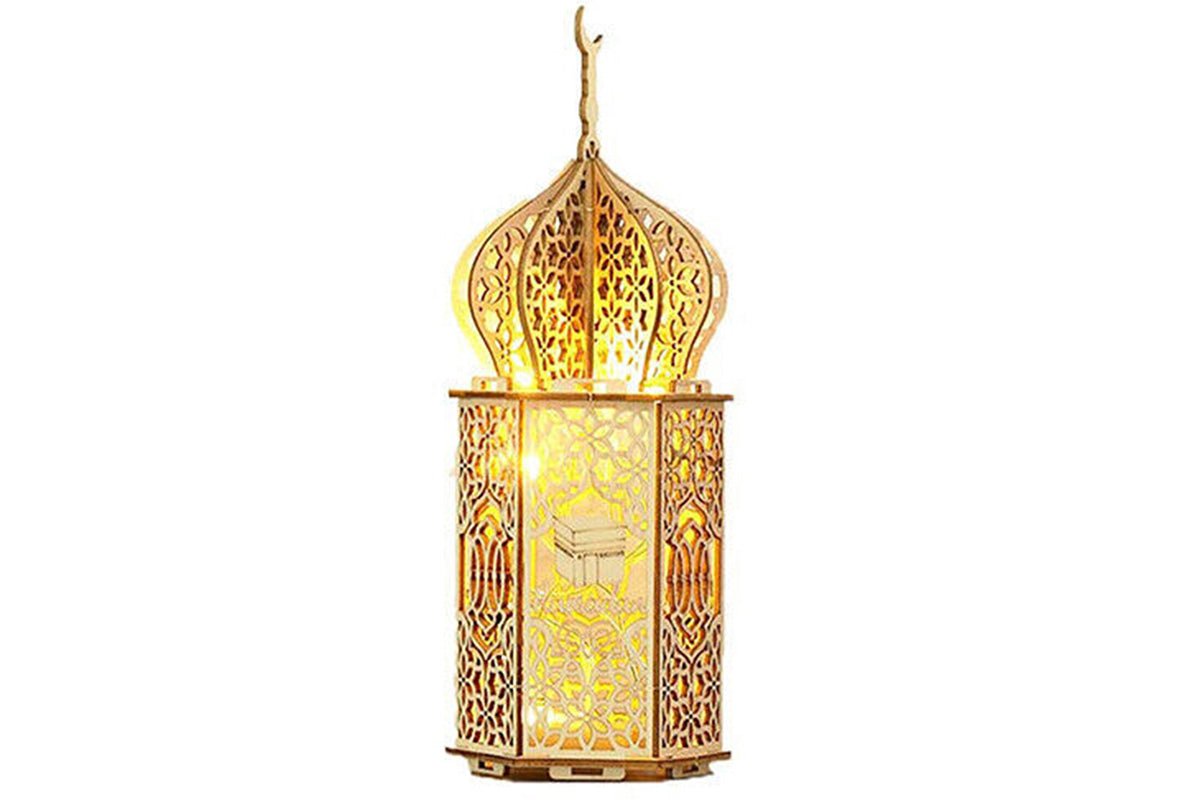 Christmas Wooden Lantern – Decorative Carved Hollow LED Night Light for Holiday Home Decor