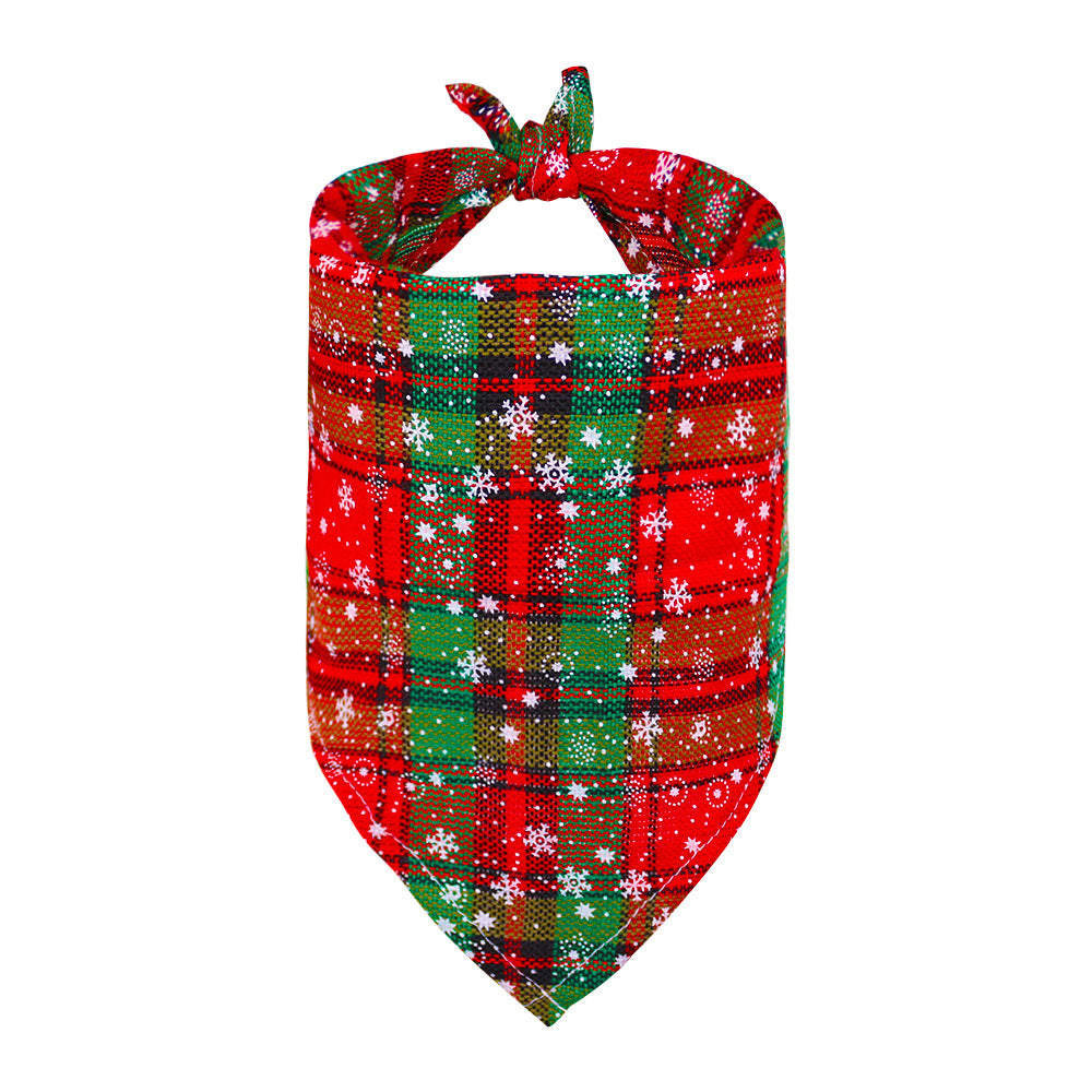 Snowflakes Christmas Dog Bandana Buffalo Plaid Pet Scarf Dog Triangle Bandana