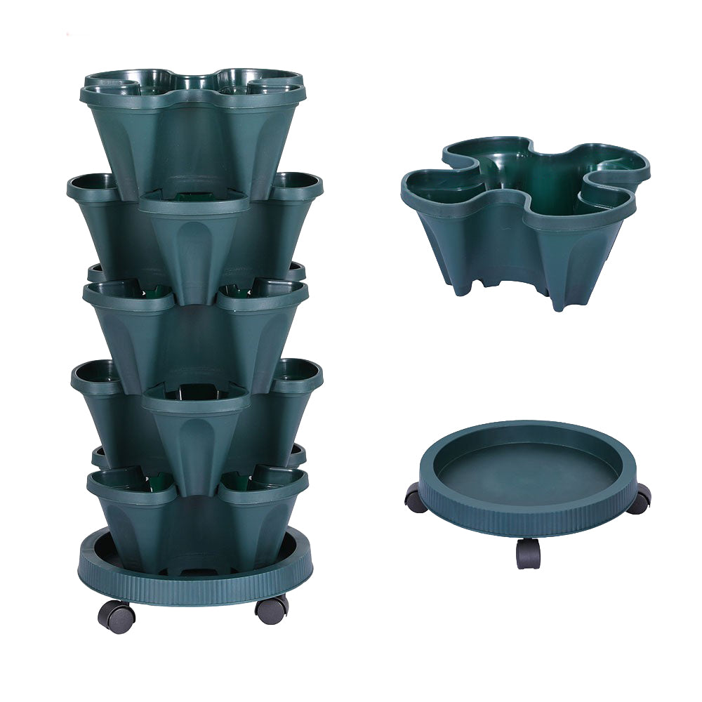 5 Tier Vertical Garden Strawberry Stackable Planter with Drainage and Casters
