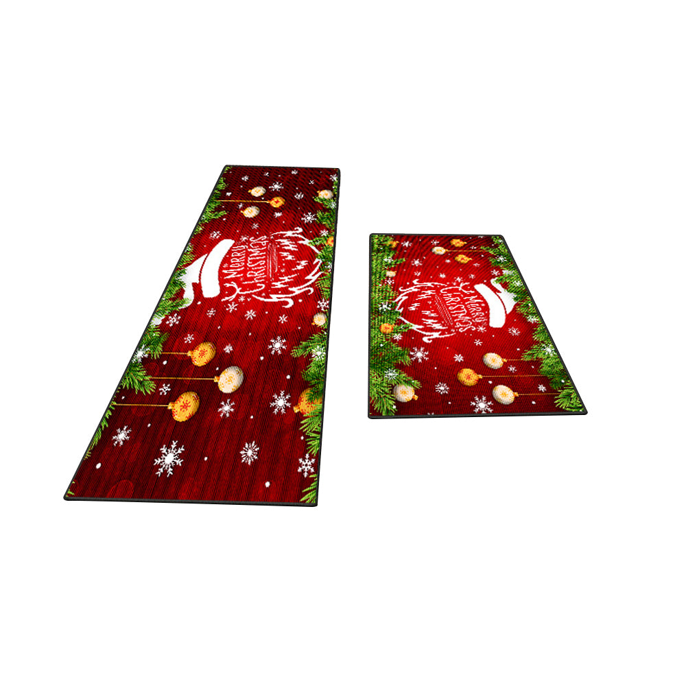 2Pcs Christmas Kitchen Washable Rectangular Floor Mat