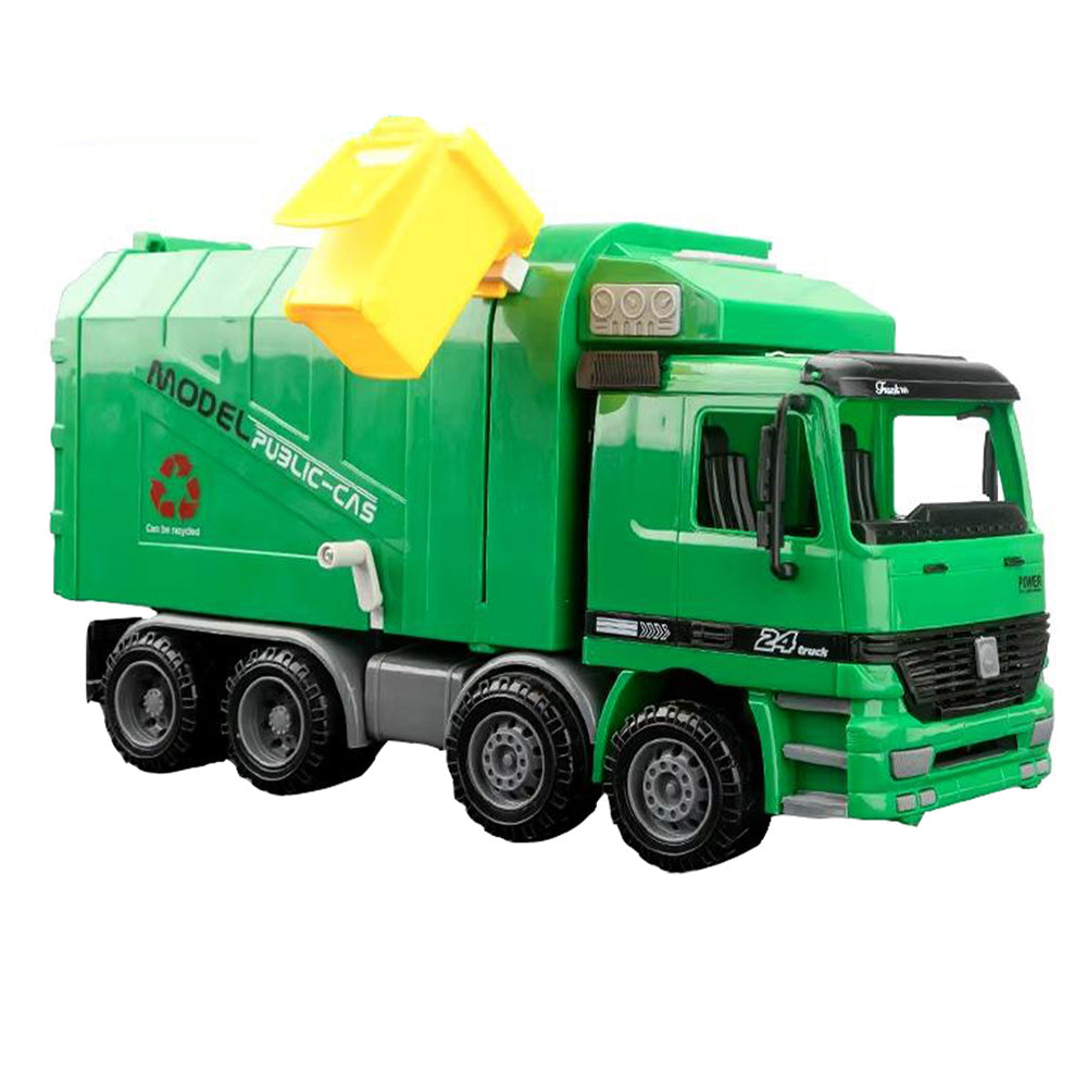 Side Loading Garbage Truck Toy with 3Pcs Trashes Inertia Automatic Lifting Truck