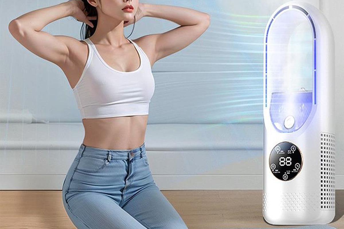 Desk Bladeless Fan with Humidifier USB-Powered Portable Air Conditioner Fan with LED Display