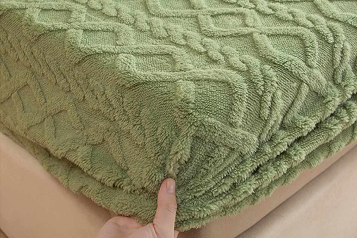 Fleece Textured Bed Fitted Sheet Plush Jacquard Warm Fitted Sheet Elastic Deep Pocket Mattress Cover
