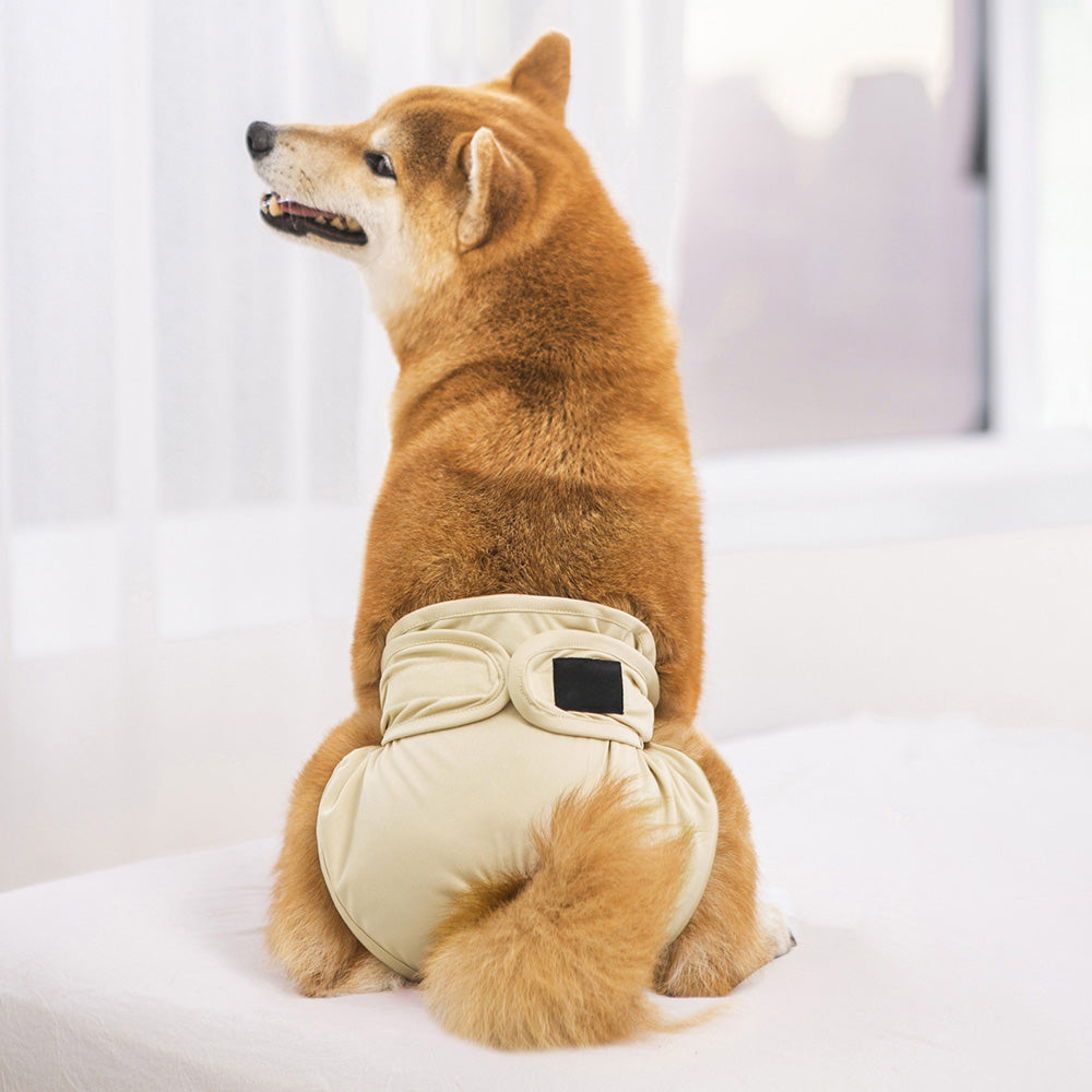 Female Dog Diaper Wrap Sanitary Pant with Hole Reusable Physiological Underpants-Khaki