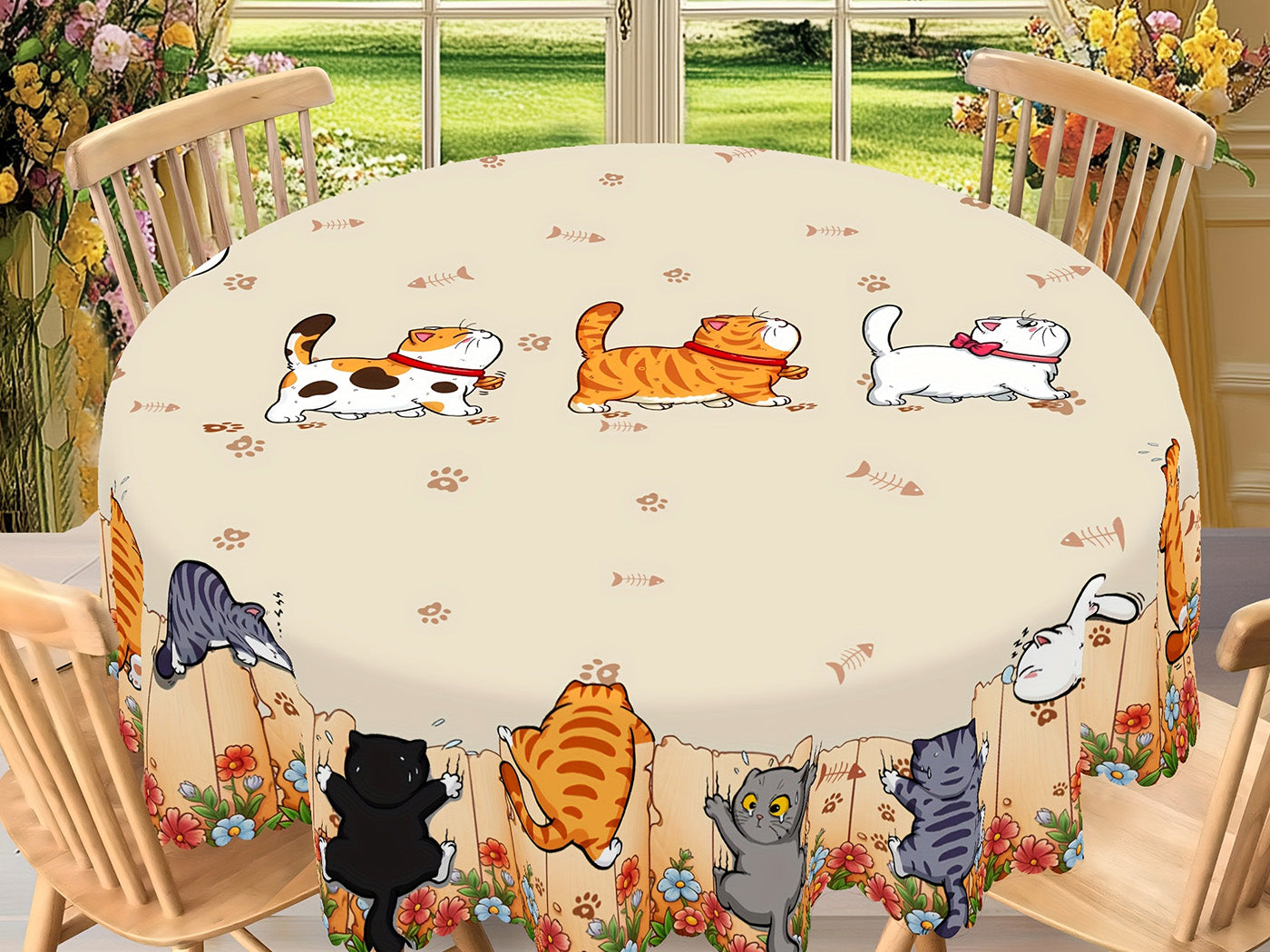 Cute Cat Tablecloth Dining Table Cover Polyester Tablecover