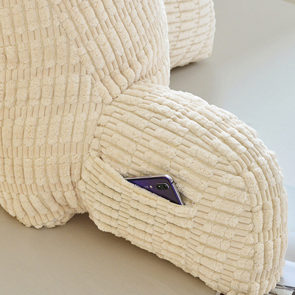 Bedside Backrest Cushion with Armrests Pocket and Washable Cover