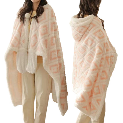100cmx150cm Winter Jacquard Thickened Multi-Functional Blanket with Hood and Gloves
