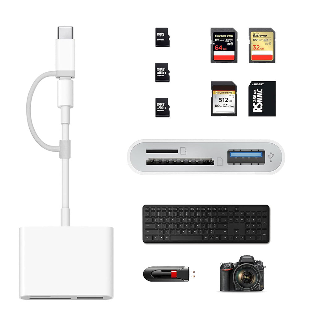 Type-C USB 2.0 Card Reader - Dual Slot SD/TF Memory Card Adapter for Android/iPhone 15 with OTG Support