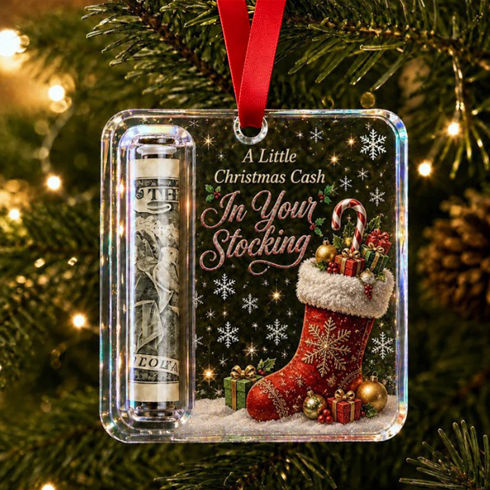 4 Piece Christmas Cash Gift Holder Ornaments with Ribbons for Decorating